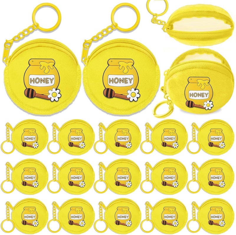 Elecrainbow 15 Pack Honey Pot Mini Coin Purses with Keyring for Bumble Bee Baby to Bee Baby Shower Gender Reveal Party Supplies,Yellow - Image 1